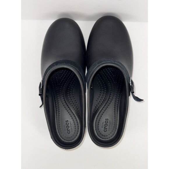 Crocs Dual Comfort Sarah Chunky Heel Mule Clog Black Strap Buckle SlipOn Women 8 - Picture 7 of 15